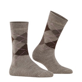 Falke socks in Nutmeg Mel with classic argyle pattern in brown and cream tones, mid-calf length