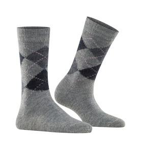 Falke grey argyle socks with navy and charcoal diamond pattern, mid-calf length, shown as a pair