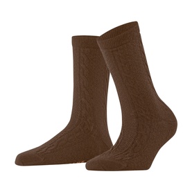 Falke socks in Cappuccino with cable-knit texture, crew length, shown as a pair on a plain white background.