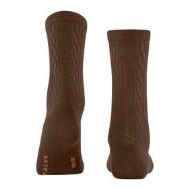 Falke socks in Cappuccino, cable-knit texture, crew length, shown from the back as a pair