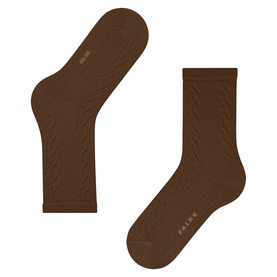 Falke socks in Cappuccino, cable-knit texture, mid-calf length, shown as a pair front and back view
