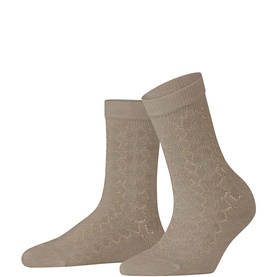 Falke socks in Nature Mel, ankle length with tonal lace-effect pattern, displayed as a pair
