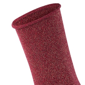 Falke Barolo socks in deep red with metallic lurex texture, shown as close-up cuff detail