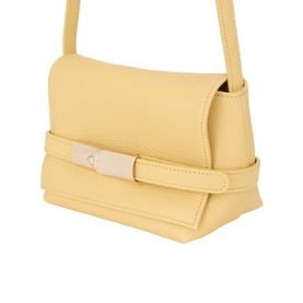 Longchamp foin yellow calf leather crossbody bag with gold-tone hardware buckle detail and adjustable shoulder strap