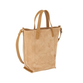 Longchamp pecan suede calf leather tote bag with short handles and detachable crossbody strap, gold-tone hardware