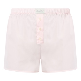 Sporty and Rich Signature Logo Ring Shorts in Clear Pink, elasticated waist, button fastening, 100% cotton
