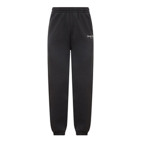 Sporty and Rich Signature NY Logo Sweatpants in Faded Black with elasticated cuffs, waist, and small logo detail