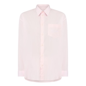 Sporty and Rich Signature Logo Shirt in Clear Pink, 100% cotton with pointed collar, chest pocket, button fastenings and curved hemline.