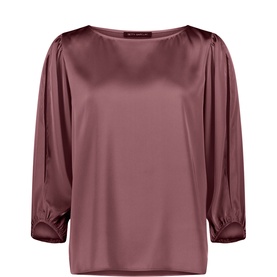 Betty Barclay Rose Taupe satin blouse with round neckline, three-quarter puff sleeves and elasticated cuffs
