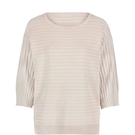 Betty Barclay Chateau Gray knitted top with textured stripe pattern, cropped sleeves, and relaxed boxy fit