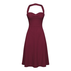 House of CB wine halterneck midi dress with sweetheart neckline and A-line skirt, no model