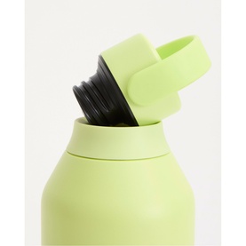Chillys Water Bottle in Limelite, close-up of lime green insulated bottle with black screw-top sport lid