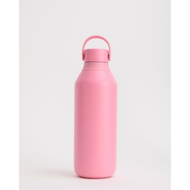 Pink insulated water bottle with loop handle lid, matte finish, medium size