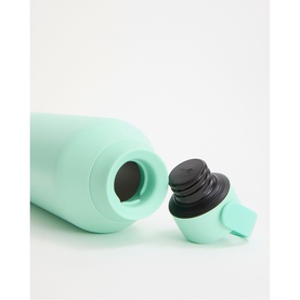 Chilly's Water Bottle in Opal mint green with black screw cap shown detached, matte finish, close-up detail shot