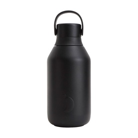 Chillys Water Bottle in Onyx black with carry handle lid, matte finish, compact insulated design