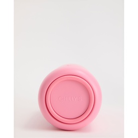 Pink reusable travel cup lid viewed from above, showing circular silicone design with branded base detail
