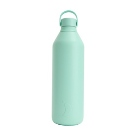 Chilly's Series 2 insulated water bottle in mint green with matching loop-handle lid, matte finish