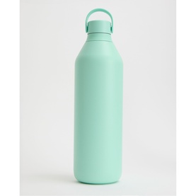 Mint green insulated water bottle with loop-top lid and matte finish, slim tapered design