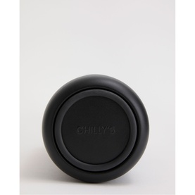 Chillys Water Bottle in Onyx black, base view showing embossed logo and rubberised non-slip base detail.