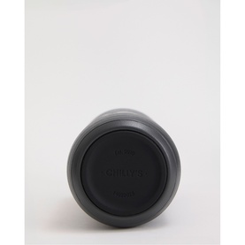 Charcoal grey insulated bottle or canister viewed from below, showing black circular base with embossed branding