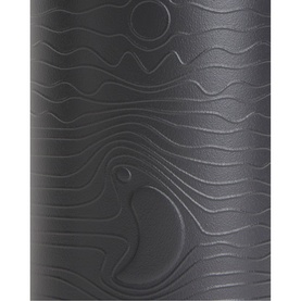 Dark grey insulated water bottle with embossed topographic wave pattern and swan motif on matte textured surface.