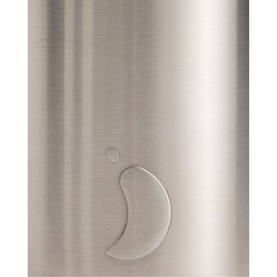 Brushed stainless steel surface with embossed crescent moon detail, close-up shot showing metallic finish texture