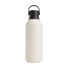 Chilly's Water Bottle in Track, cream matte finish with black loop-handle lid, insulated stainless steel design