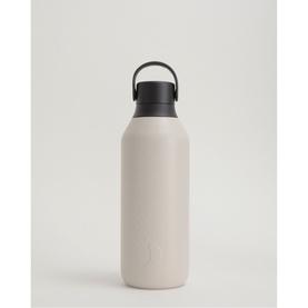 Chilly's Water Bottle in Track, taupe finish with black carry handle lid, double-walled insulated design