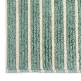 Christys bath towel in sage green and cream vertical stripe textured terry fabric, close-up detail shot