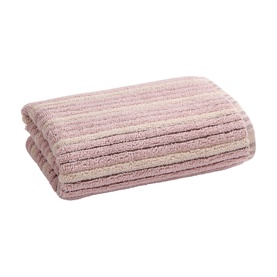 Christys bath towel in ribbed dusty pink fabric, neatly folded, showing textured stripe weave detail