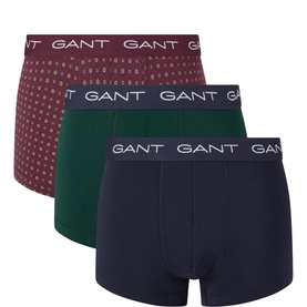 Gant Boxers 3Pk in Darkened Wine, forest green and navy, with branded elastic waistbands and dot print detail on one pair