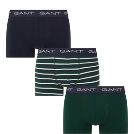 Gant Boxers 3Pk in Tartan Green, navy, and stripe designs with branded elasticated waistbands, cotton blend