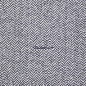 Gant evening blue herringbone wool scarf, close-up texture detail showing classic woven pattern with tonal navy embroidered logo
