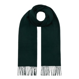Gant tartan green 100% wool scarf with fringe ends, folded to display smooth woven texture