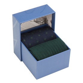 Gant Evening Blue Socks Multi Pack in blue gift box, featuring navy dot and dark green ribbed socks