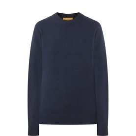 Guest In Residence midnight cashmere crew-neck sweater with long sleeves, flat lay product shot