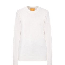 Guest In Residence cream 100% cashmere crew neck long sleeve knit top with ribbed cuffs and hem