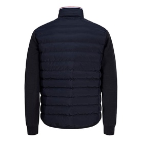 Jack & Jones Dark Navy casual jacket, rear view, quilted front panel with knit sleeves and striped collar trim