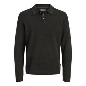 Jack & Jones ganache knitted polo shirt with long sleeves, ribbed collar, and three-button placket