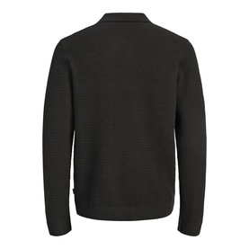 Jack & Jones knitted polo in Ganache, rear view showing textured fabric and ribbed hem and cuffs
