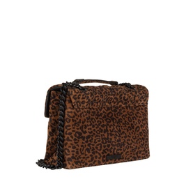 Kurt Geiger brown leopard-print suede crossbody bag with black chain strap and structured silhouette