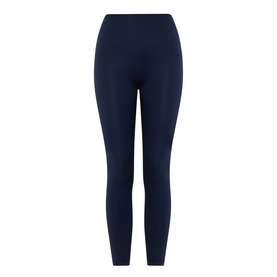 Lululemon True Navy high-waist leggings with smooth fabric finish and cropped ankle length, no model