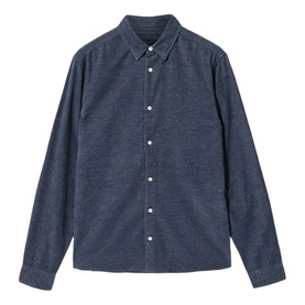 All Saints moonstone blue long-sleeve shirt with button-front placket and classic collar, flat lay view