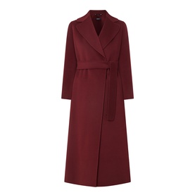 Max Mara S bordeaux virgin wool belted wrap coat with notch lapels and longline silhouette