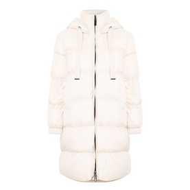 Max Mara Cube vanilla quilted hooded puffer coat with zip fastening, longline silhouette and drop-cord hood detail