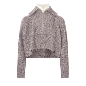 Max Mara Sportmax rust blue cropped wool-cashmere knit top with half-zip collar and ribbed cuffs