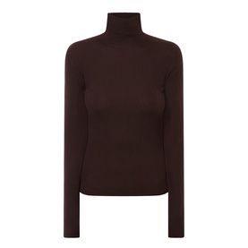Max Mara Sportmax chocolate wool turtleneck top with long sleeves and ribbed high neck, slim fit