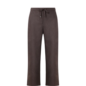Max Mara S brown wide-leg wool trousers with drawstring waist and button fastening, cropped length
