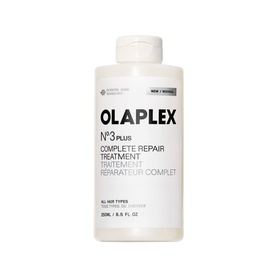 Olaplex N&deg;3 Plus Complete Repair Treatment in a white 250ml bottle with black label, for all hair types.