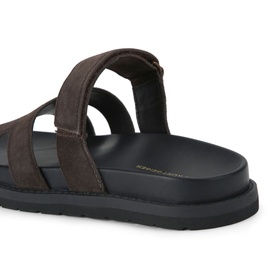 KG by Kurt Geiger brown suede sandals with double strap fastening and chunky black sole, rear view